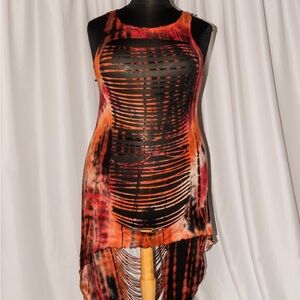 Women's High Low Dress in Orange and Black